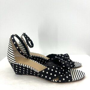 Ann Taylor Black White Striped Polka Dot Wedge Sandals Women's 10 M